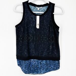 CHELSEA AND WALKER Womens Blue Stretch Silk Mesh Printed Sleeveless Tank Top
